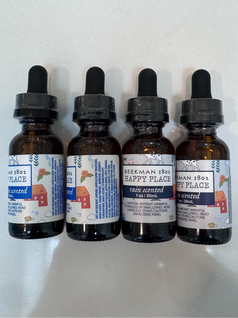 Beekman 1802 Happy Essential Oils set of 4 Large One Once with Dropper Set of 4